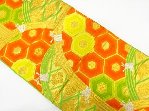 アンティーク　光悦垣に亀甲・花菱模様織り出し袋帯（着用可）